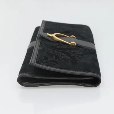 Pre-owned Gucci Stirrup Black Suede Clutch Bag ()