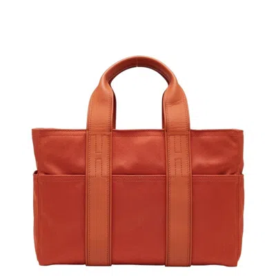 Pre-owned Hermes Acapulco Orange Leather Nylon Canvas Handbag Tote Bag ()