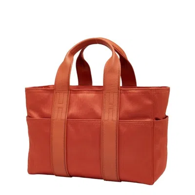 Pre-owned Hermes Acapulco Orange Leather Nylon Canvas Handbag Tote Bag ()