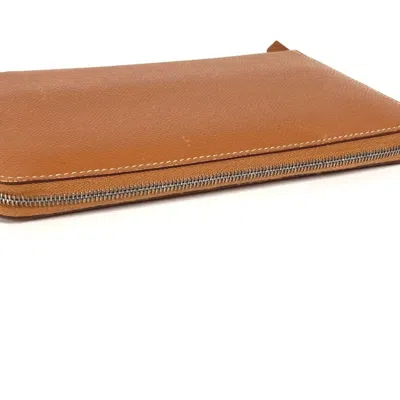 Pre-owned Hermes Azap Gold Leather Long Wallet (bi-fold) ()