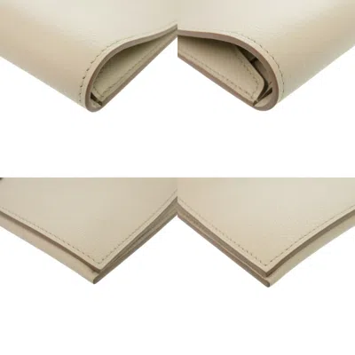 Pre-owned Hermes Beige White Evercalf Leather Long Wallet (bi-fold) () In Multi