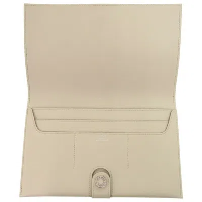 Pre-owned Hermes Beige White Evercalf Leather Long Wallet (bi-fold) () In Multi