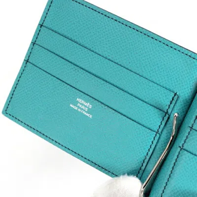 Pre-owned Hermes Black Blue Paon Epsom Leather Wallet (bi-fold) ()