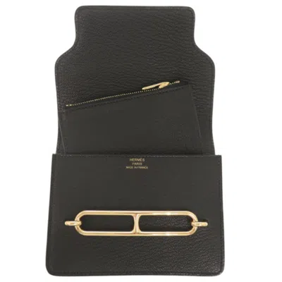 Pre-owned Hermes Black Chevre Leather Coin Purse/coin Case ()