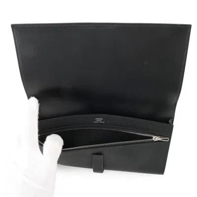 Pre-owned Hermes Black Epsom Leather Long Wallet (bi-fold) ()