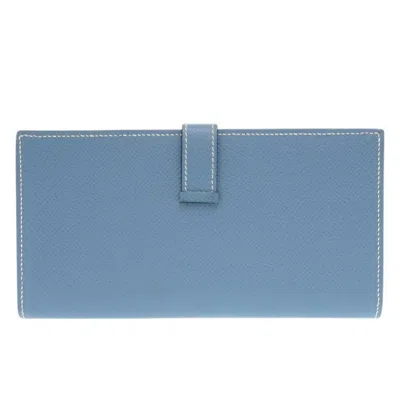 Pre-owned Hermes Blue Epsom Leather Long Wallet (bi-fold) ()
