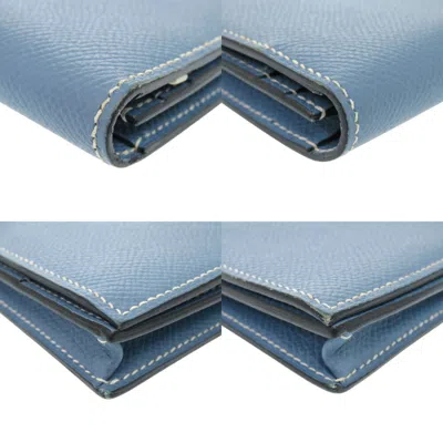 Pre-owned Hermes Blue Epsom Leather Long Wallet (bi-fold) ()