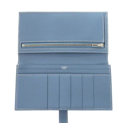 Pre-owned Hermes Blue Epsom Leather Long Wallet (bi-fold) ()