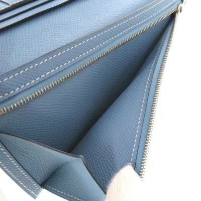 Pre-owned Hermes Blue Epsom Leather Long Wallet (bi-fold) ()