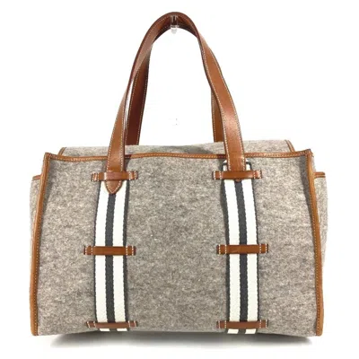 Pre-owned Hermes Brown Gray Felt Leather Shoulder Bag Tote Bag ()
