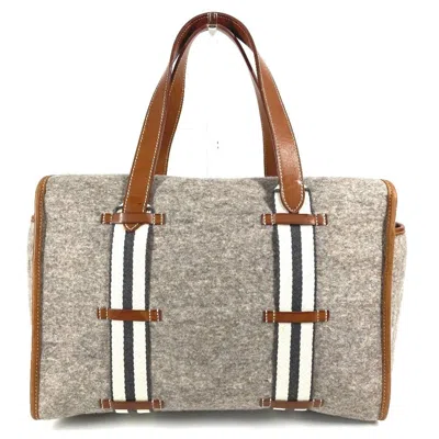 Pre-owned Hermes Brown Gray Felt Leather Shoulder Bag Tote Bag ()