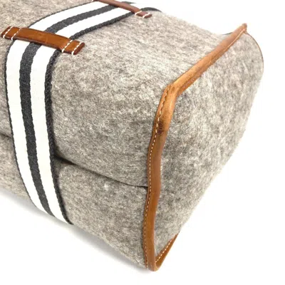 Pre-owned Hermes Brown Gray Felt Leather Shoulder Bag Tote Bag ()