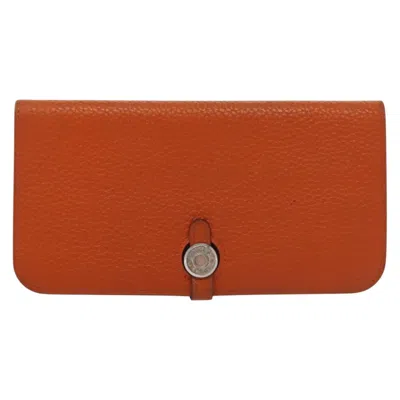Pre-owned Hermes Hermès Dogon Orange Leather Wallet  ()
