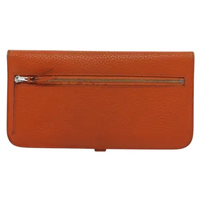 Pre-owned Hermes Hermès Dogon Orange Leather Wallet  ()