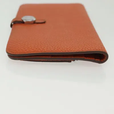 Pre-owned Hermes Hermès Dogon Orange Leather Wallet  ()