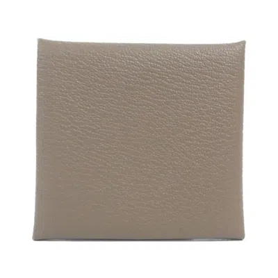 Pre-owned Hermes Etoupe Gray Chevre Leather Coin Purse/coin Case ()