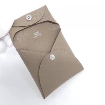 Pre-owned Hermes Etoupe Gray Chevre Leather Coin Purse/coin Case ()