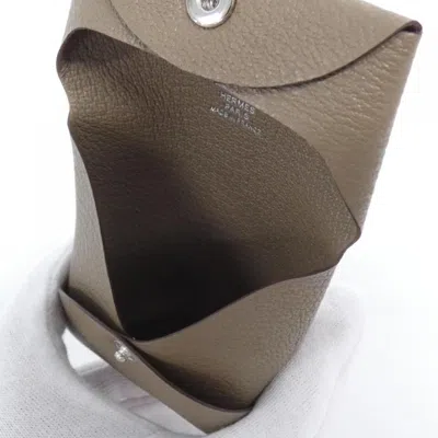 Pre-owned Hermes Etoupe Gray Chevre Leather Coin Purse/coin Case ()