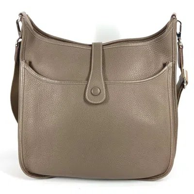 Pre-owned Hermes Etoupe Gray Gray Taurillon Clemence Leather Shoulder Bag ()