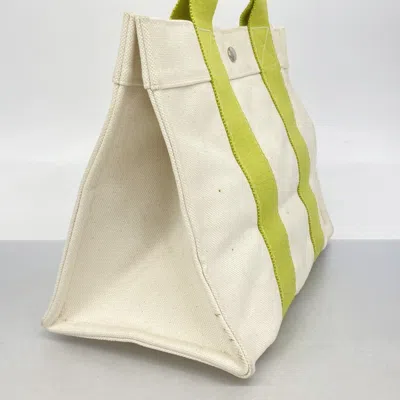 Pre-owned Hermes Green White Canvas Tote Bag () In Multi