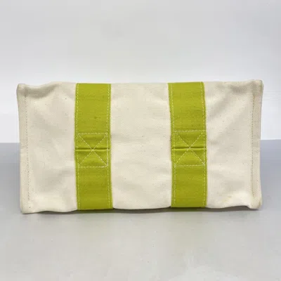 Pre-owned Hermes Green White Canvas Tote Bag () In Multi