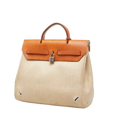Pre-owned Hermes Her Bag Beige Brown Toile H Leather Backpack ()