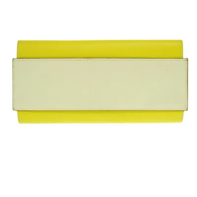 Pre-owned Hermes Lime Epsom Leather Long Wallet (bi-fold) () In Green