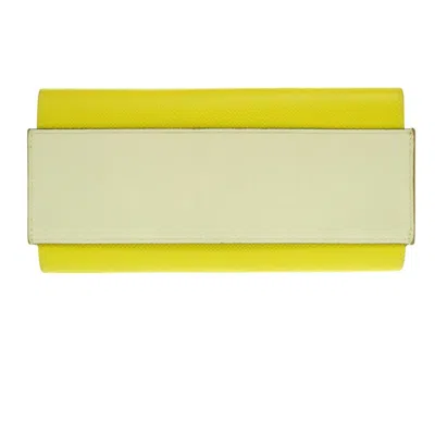 Pre-owned Hermes Lime Epsom Leather Long Wallet (bi-fold) () In Green