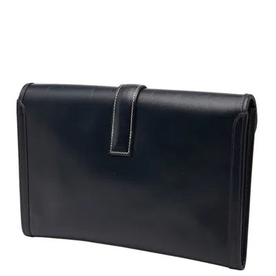 Pre-owned Hermes Navy Box Calf Leather Clutch Bag () In Blue