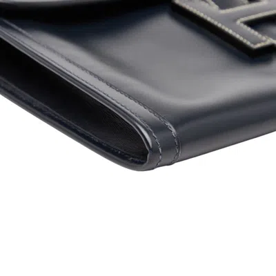 Pre-owned Hermes Navy Box Calf Leather Clutch Bag () In Blue