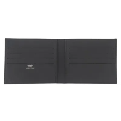 Pre-owned Hermes Navy Swift Leather Bill Wallet (bi-fold) () In Blue
