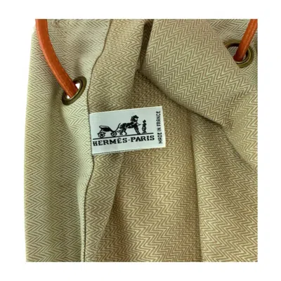 Pre-owned Hermes Orange White Canvas Toile Chevron Shoulder Bag Tote Bag ()