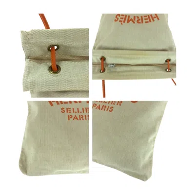Pre-owned Hermes Orange White Canvas Toile Chevron Shoulder Bag Tote Bag ()