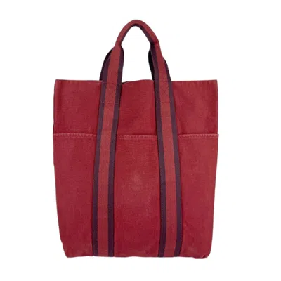 Pre-owned Hermes Red Brown Cotton Handbag Tote Bag ()