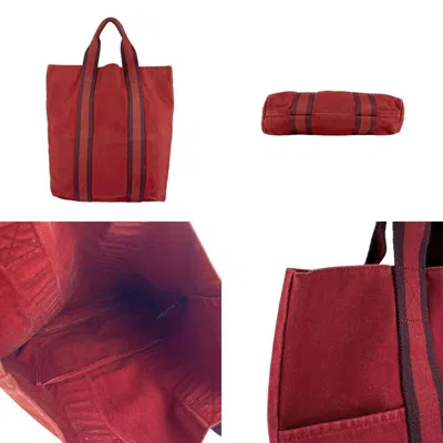 Pre-owned Hermes Red Brown Cotton Handbag Tote Bag ()