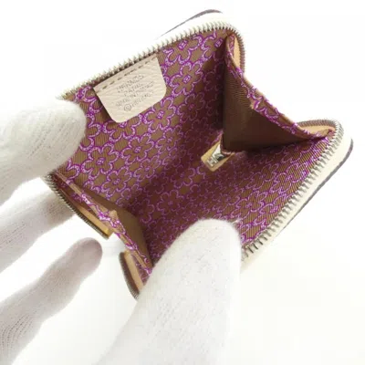 Pre-owned Hermes Rose Purple Epsom Leather Silk Coin Purse/coin Case ()