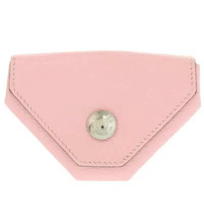 Pre-owned Hermes Rose Sakura Chevre Leather Coin Purse/coin Case () In Pink