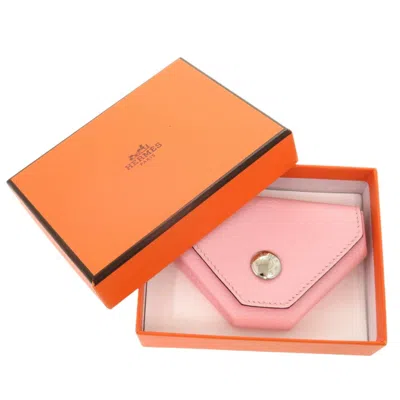 Pre-owned Hermes Rose Sakura Chevre Leather Coin Purse/coin Case () In Pink