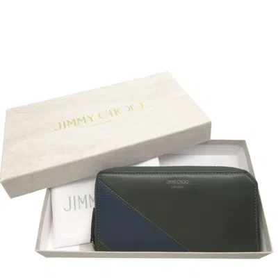 Pre-owned Jimmy Choo Blue Khaki Leather Long Wallet (bi-fold) ()