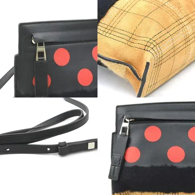 Pre-owned Loewe Black Brown Red Color Suede Cotton Leather Shoulder Bag ()