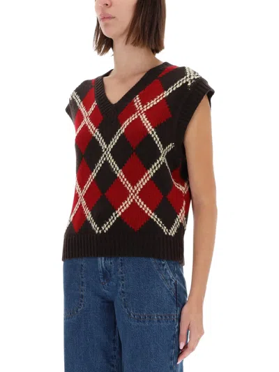 Guest In Residence Argyle Checked Wool And Cashmere-blend Vest In Red