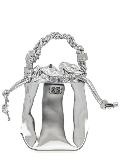 Ganni Mini Bou Twisted-handle Bucket Bag In Metallic