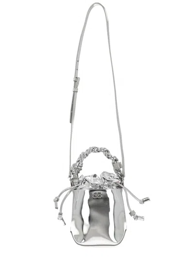 Ganni Mini Bou Twisted-handle Bucket Bag In Metallic