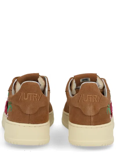 Autry Dallas Low Sneakers With Embroidered Floral Details In Brown