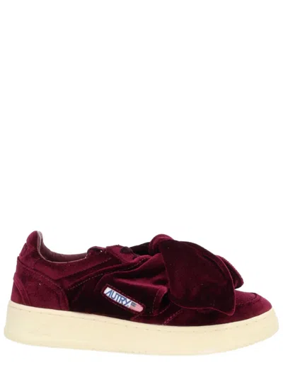 Autry Bordeaux Sneakers With Velcro Strap And Off-white Sole In Animal Print