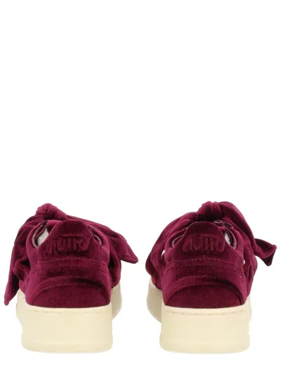 Autry Bordeaux Sneakers With Velcro Strap And Off-white Sole In Animal Print