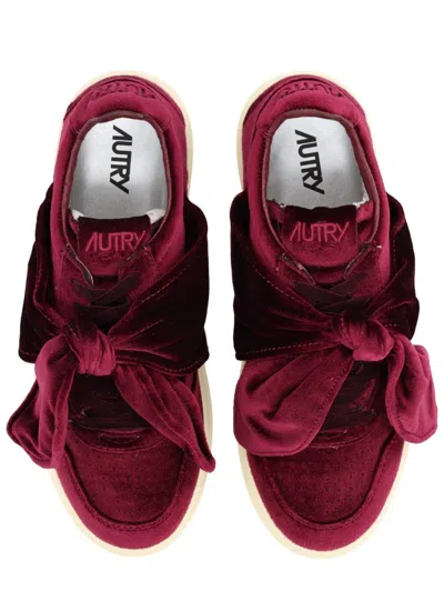 Autry Bordeaux Sneakers With Velcro Strap And Off-white Sole In Animal Print