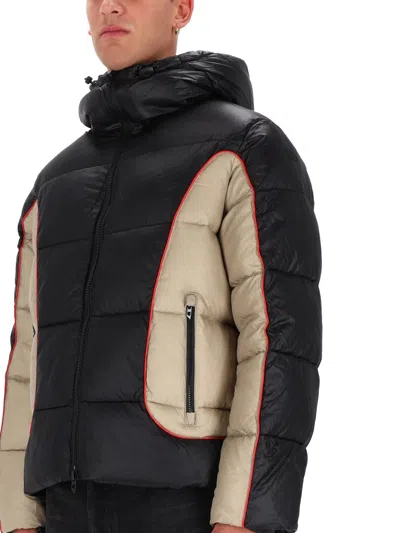 Diesel W-ostend Impactful Color-block Puffer Jacket In Black