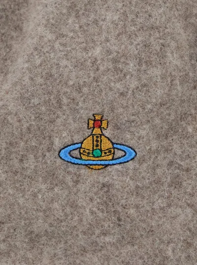 Vivienne Westwood Beige Hat With Orb Logo Embroidered On The Front In Wool Unisex In Gray