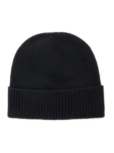 Vivienne Westwood Black Beanie With Orb Patch On The Front And Ribbed Brim In Cashmere Unisex In Blue